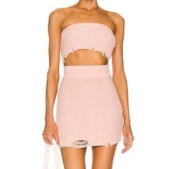 SER.O.YA Lola Strapless Distressed Sweater Mini Dress in Cintz Rose M NWT - Picture 2 of 9
